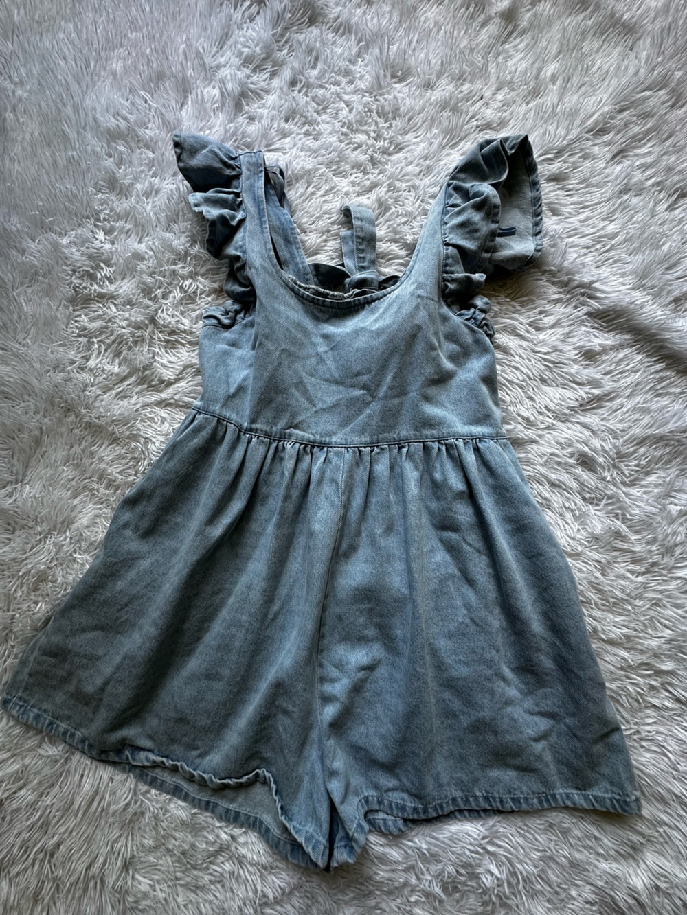 Bohme Size XS Denim Ruffle Strap Romper